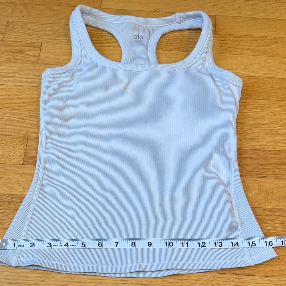 ALO Yoga Pale Grey Ribbed Racerback Tank - Picture 2 of 5